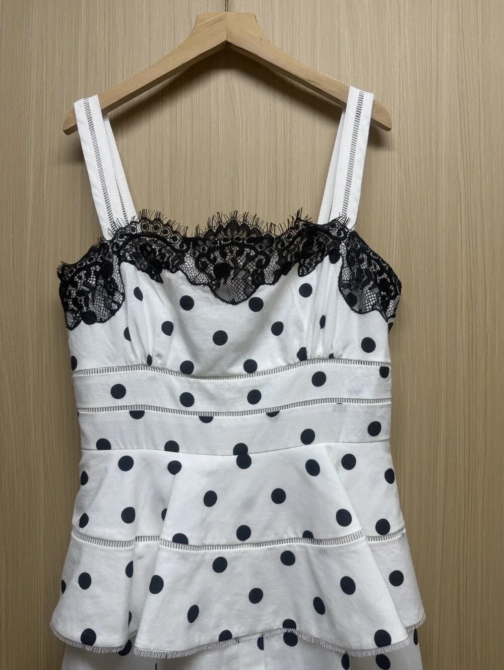 Self Portrait White Polka Dot Linen Midi Dress - Picture 7 of 16